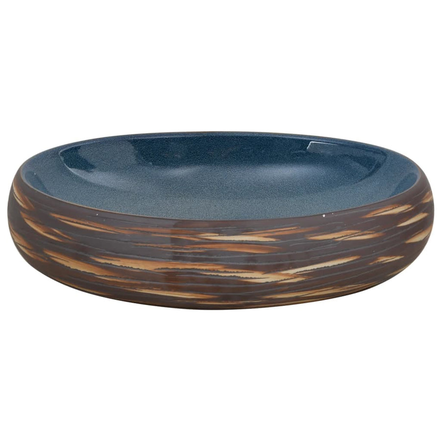 Opzetwasbak Ovaal 59X40X15 Cm Keramiek Bruin En Blauw