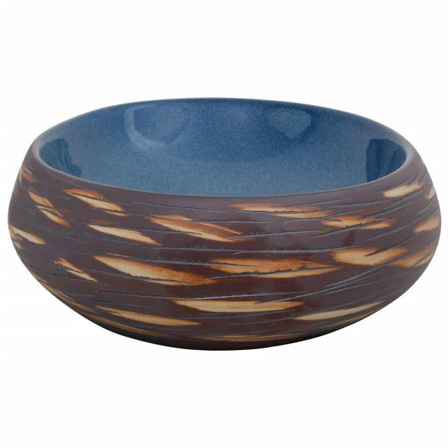 Opzetwasbak Ovaal 59X40X15 Cm Keramiek Bruin En Blauw