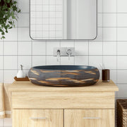Opzetwasbak ovaal 59x40x15 cm keramiek bruin blauw