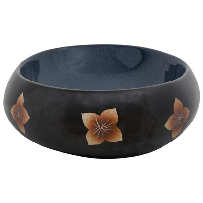 Opzetwasbak ovaal 59x40x15 cm keramiek zwart en blauw 59 x 40 x 15 cm Zwart en blauw