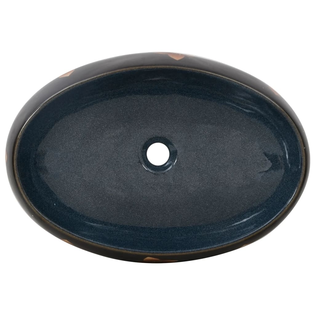 Opzetwasbak ovaal 59x40x15 cm keramiek zwart en blauw 59 x 40 x 15 cm Zwart en blauw