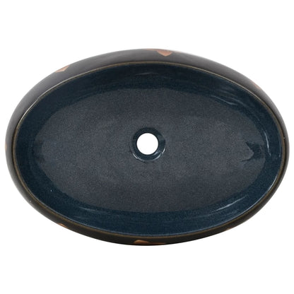 Opzetwasbak ovaal 59x40x15 cm keramiek zwart en blauw 59 x 40 x 15 cm Zwart en blauw