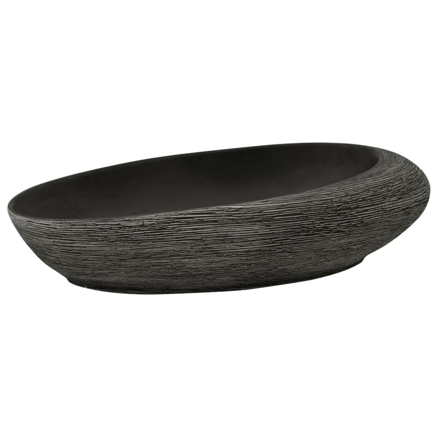 Opzetwasbak Ovaal 59X40X14 Cm Keramiek Grijs En Zwart