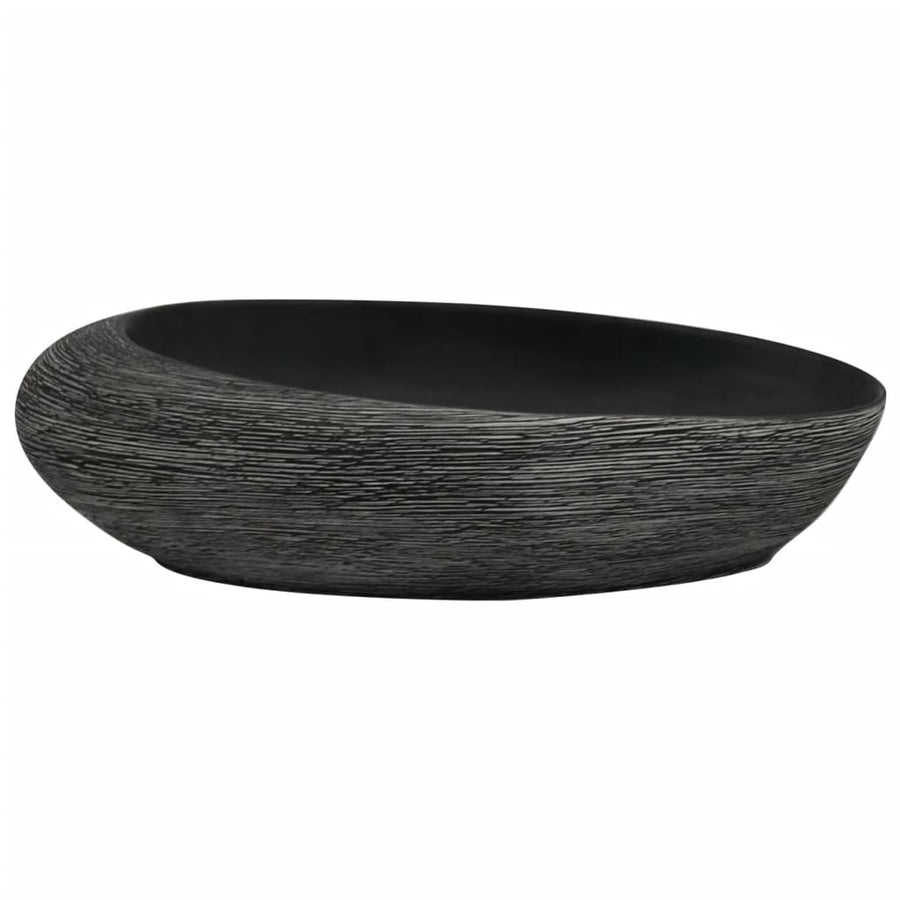 Opzetwasbak Ovaal 59X40X14 Cm Keramiek Grijs En Zwart