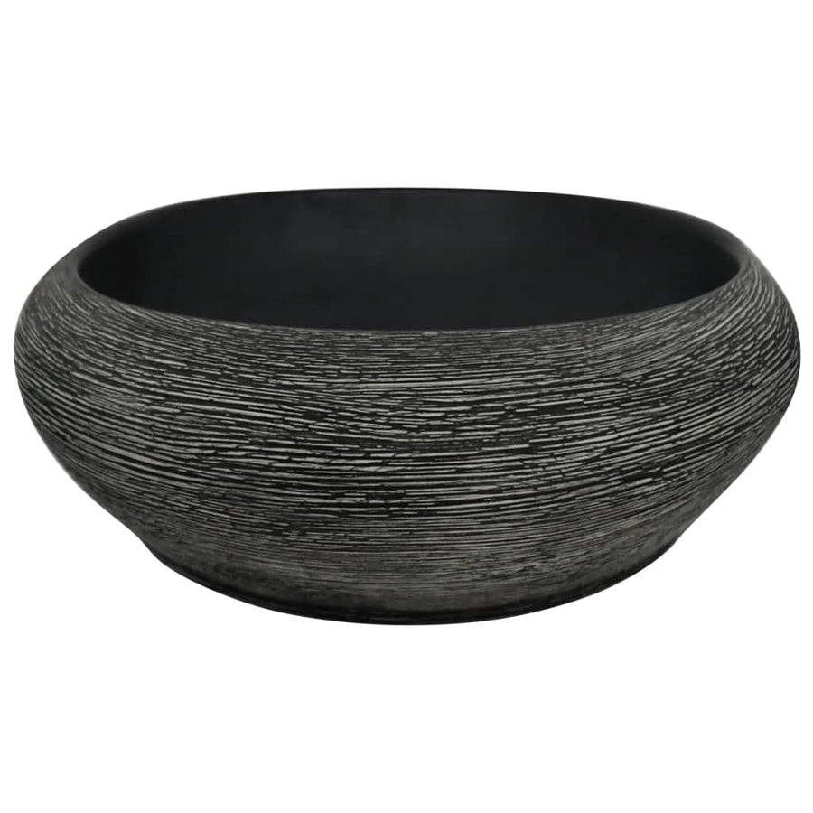 Opzetwasbak Ovaal 59X40X14 Cm Keramiek Grijs En Zwart