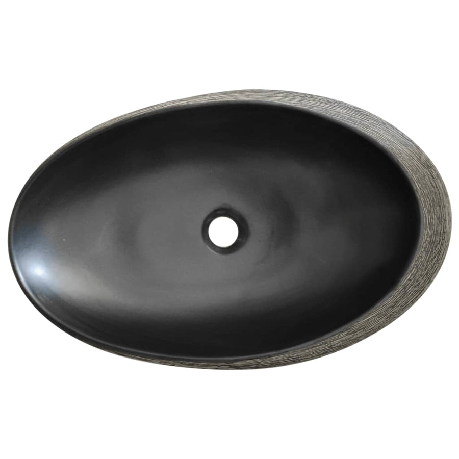 Opzetwasbak Ovaal 59X40X14 Cm Keramiek Grijs En Zwart