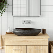 Opzetwasbak ovaal 59x40x14 cm keramiek grijs zwart