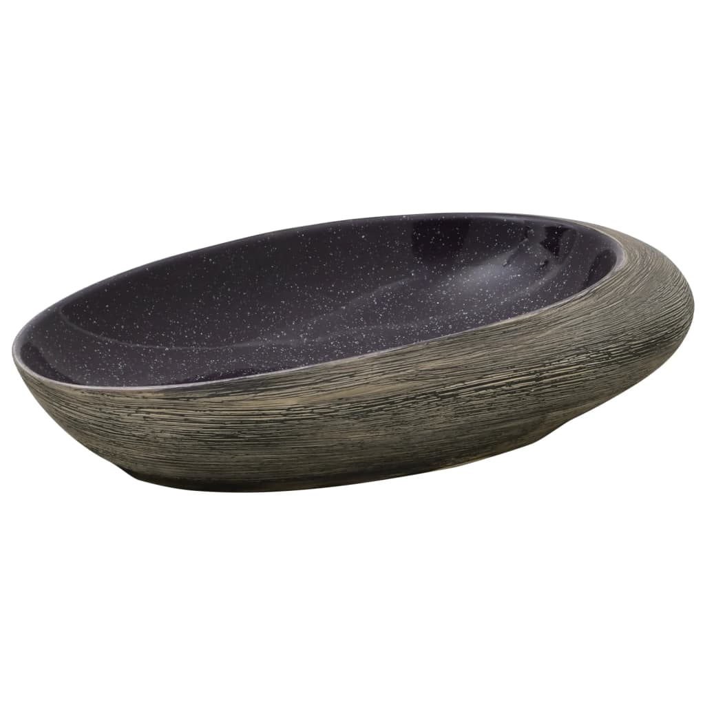Opzetwasbak ovaal 59x40x14 cm keramiek paars en grijs 59 x 40 x 14 cm Paars