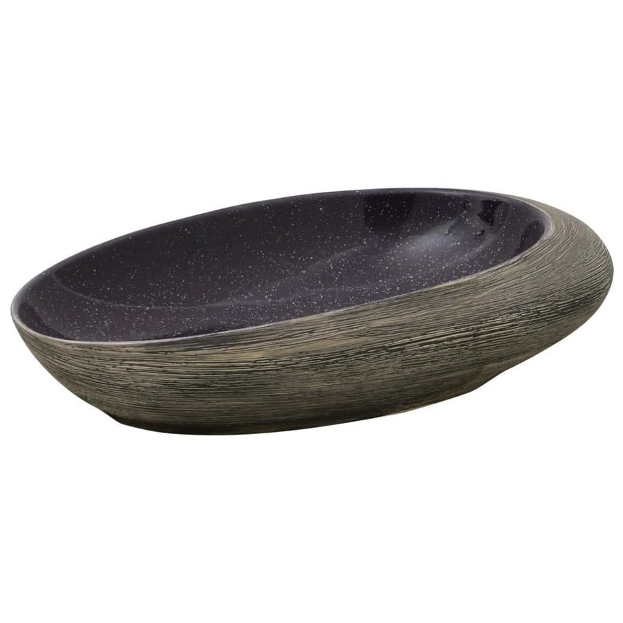 Opzetwasbak ovaal 59x40x14 cm keramiek paars en grijs 59 x 40 x 14 cm Paars