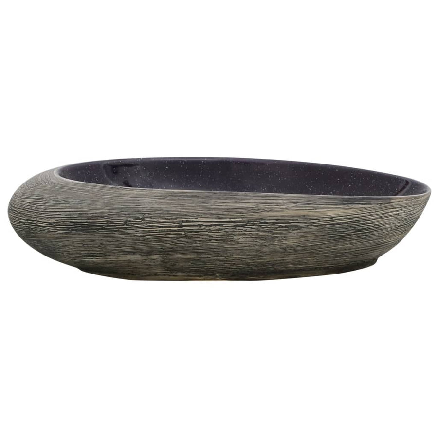 Opzetwasbak ovaal 59x40x14 cm keramiek paars en grijs 59 x 40 x 14 cm Paars