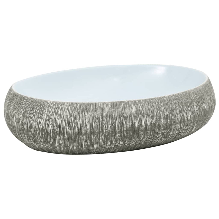 Opzetwasbak Ovaal 59X40X15 Cm Keramiek Grijs En Blauw