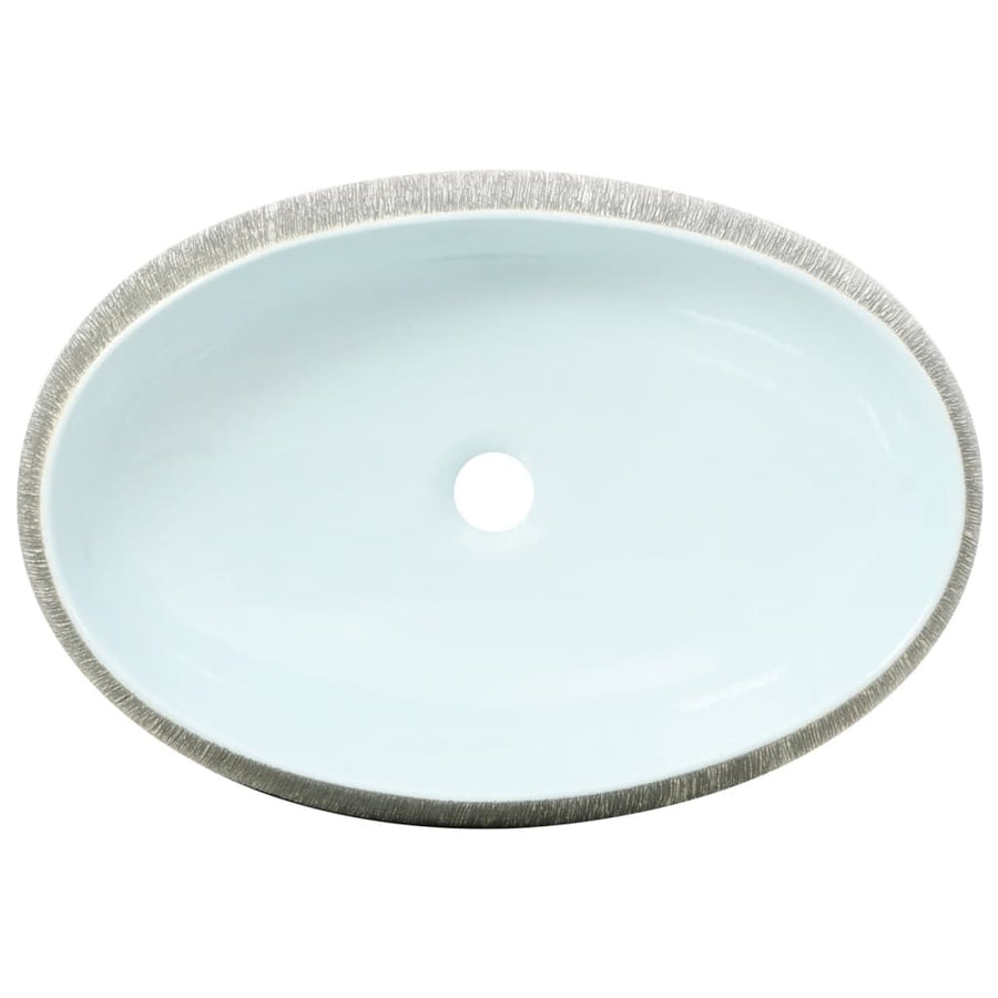 Opzetwasbak Ovaal 59X40X15 Cm Keramiek Grijs En Blauw