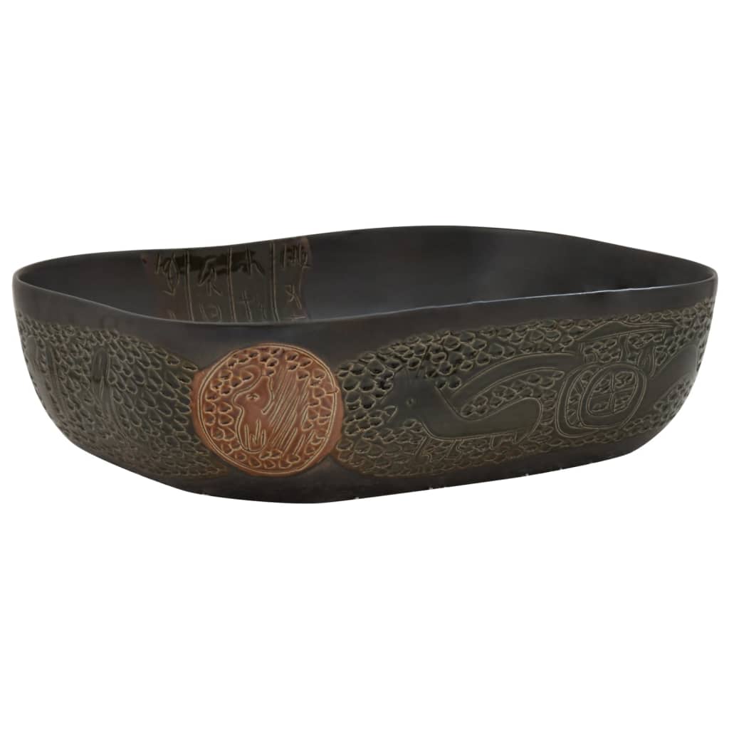 Opzetwasbak rechthoekig 48x37,5x13,5 cm keramiek zwart 48 x 37.5 x 13.5 cm Zwart