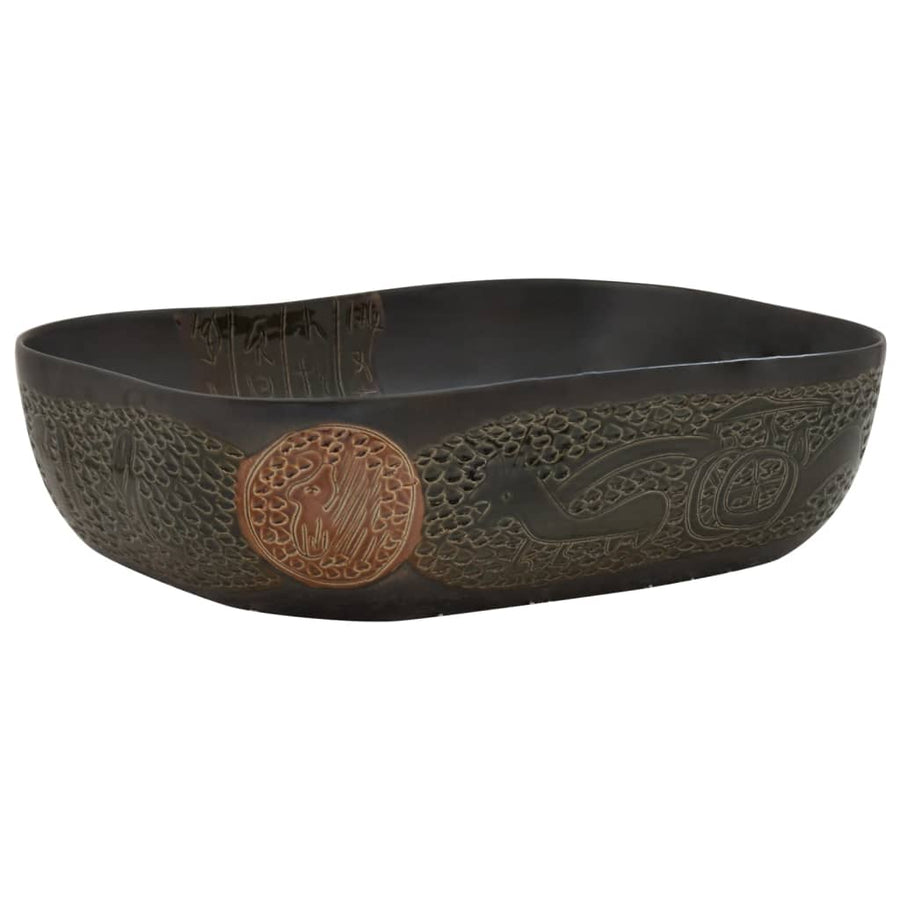 Opzetwasbak rechthoekig 48x37,5x13,5 cm keramiek zwart 48 x 37.5 x 13.5 cm Zwart