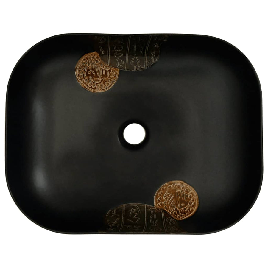 Opzetwasbak rechthoekig 48x37,5x13,5 cm keramiek zwart 48 x 37.5 x 13.5 cm Zwart