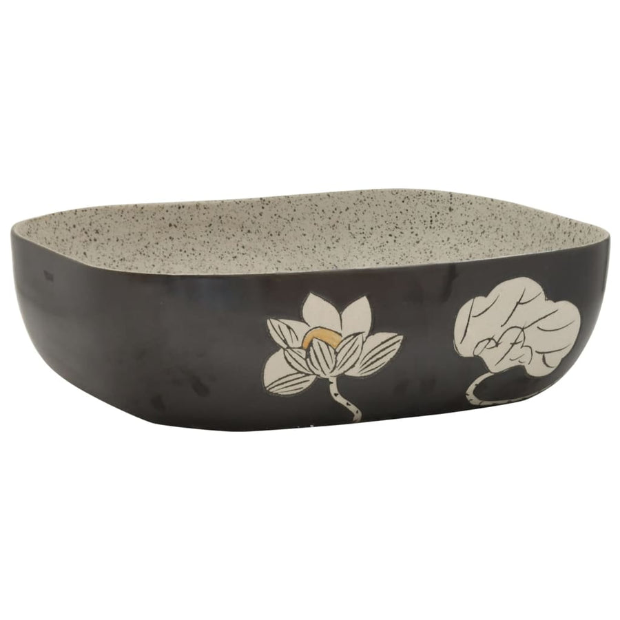 Opzetwasbak Rechthoekig 48X37,5X13,5 Cm Keramiek Grijs En Zwart