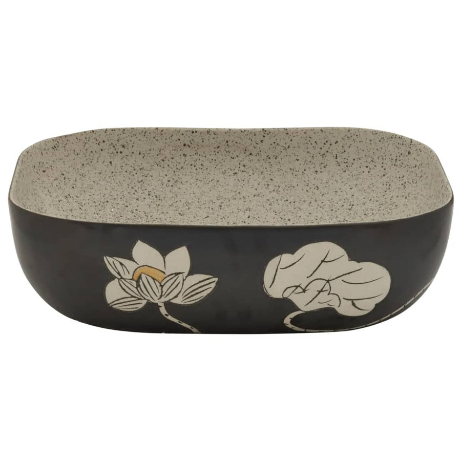 Opzetwasbak Rechthoekig 48X37,5X13,5 Cm Keramiek Grijs En Zwart