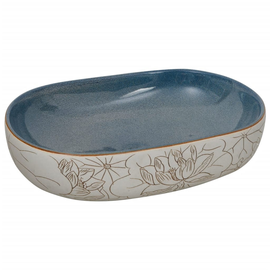Opzetwasbak ovaal 59x40x14 cm keramiek zandkleurig en blauw 59 x 40 x 14 cm Zand