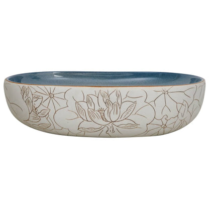 Opzetwasbak ovaal 59x40x14 cm keramiek zandkleurig en blauw 59 x 40 x 14 cm Zand
