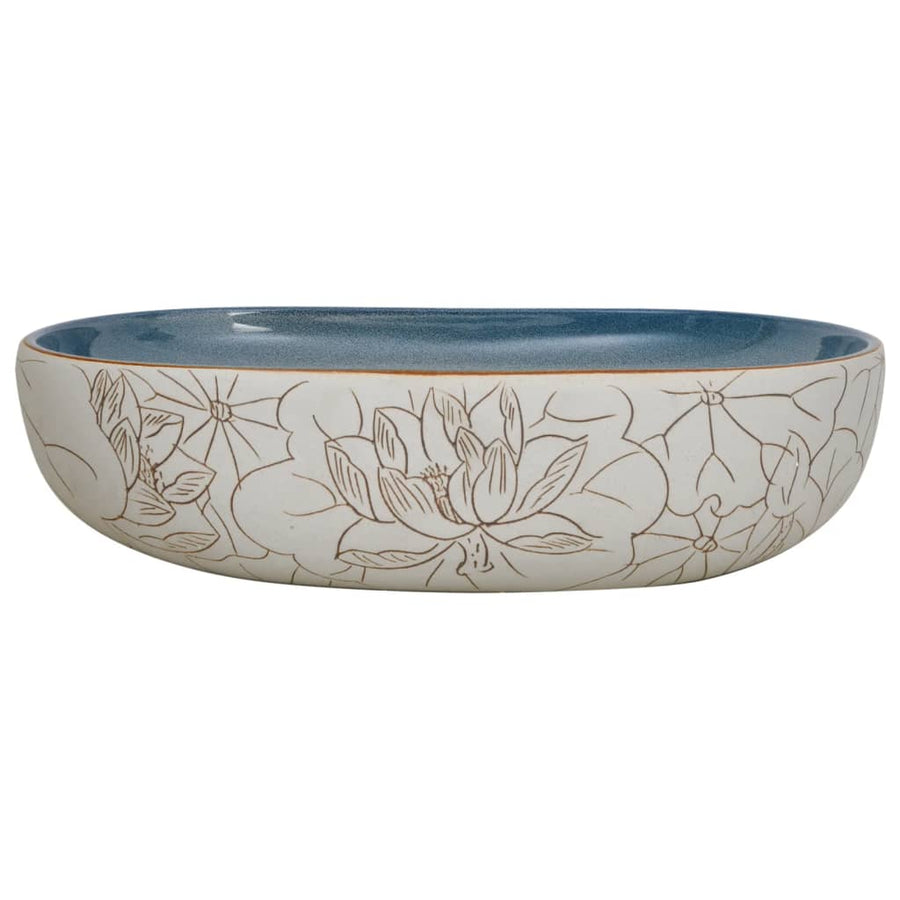 Opzetwasbak ovaal 59x40x14 cm keramiek zandkleurig en blauw 59 x 40 x 14 cm Zand