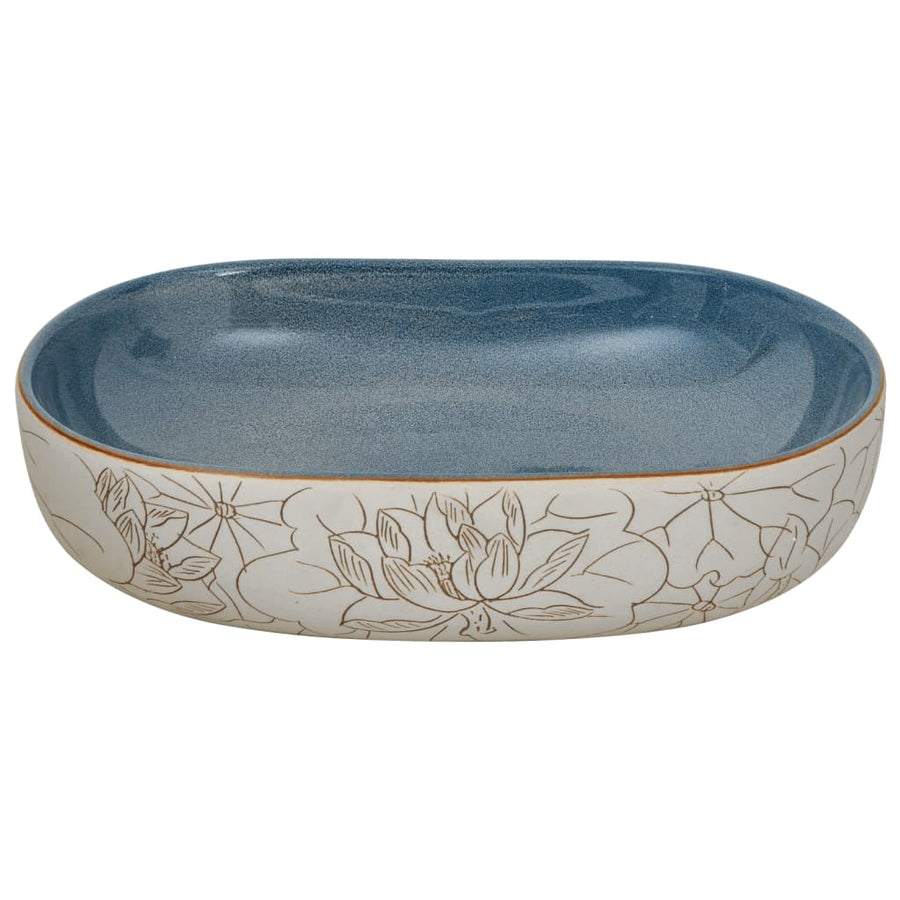 Opzetwasbak ovaal 59x40x14 cm keramiek zandkleurig en blauw 59 x 40 x 14 cm Zand