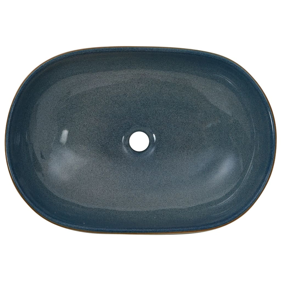 Opzetwasbak ovaal 59x40x14 cm keramiek zandkleurig en blauw 59 x 40 x 14 cm Zand