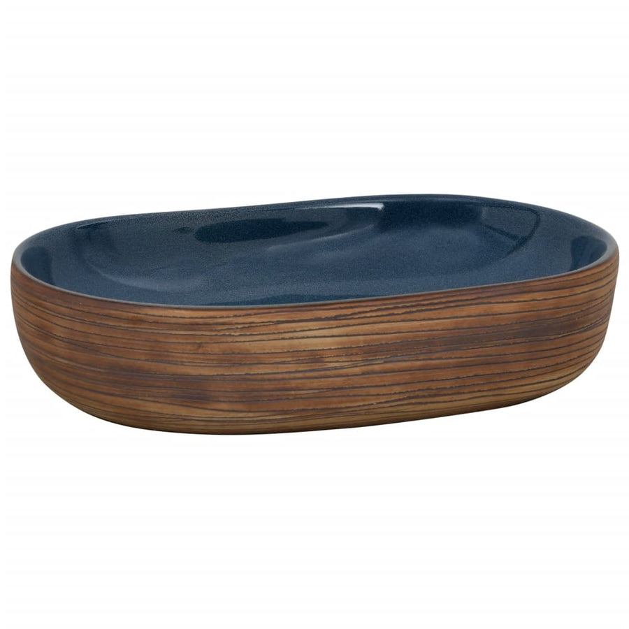 Opzetwasbak Ovaal 59X40X14 Cm Keramiek Bruin En Blauw