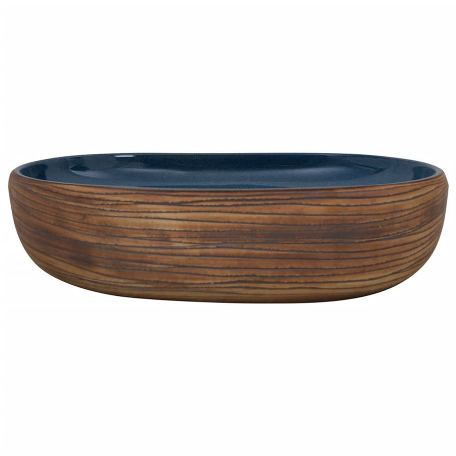 Opzetwasbak Ovaal 59X40X14 Cm Keramiek Bruin En Blauw