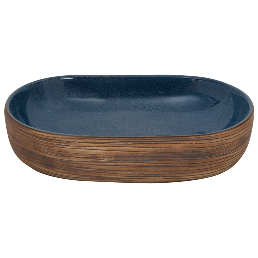 Opzetwasbak Ovaal 59X40X14 Cm Keramiek Bruin En Blauw