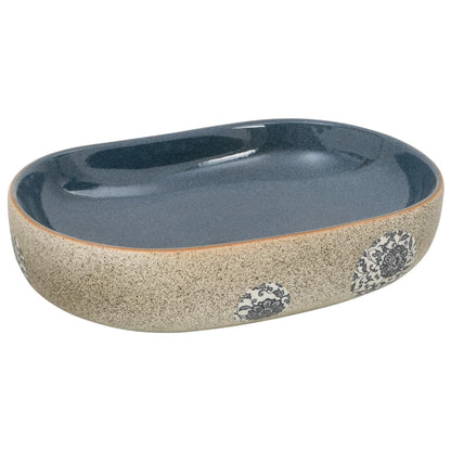 Opzetwasbak ovaal 59x40x14 cm keramiek zandkleurig en blauw 59 x 40 x 14 cm Donkerblauw