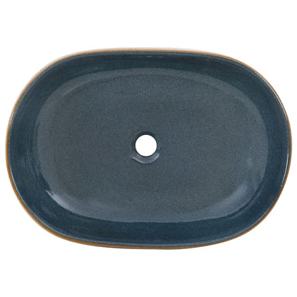Opzetwasbak ovaal 59x40x14 cm keramiek zandkleurig en blauw 59 x 40 x 14 cm Donkerblauw