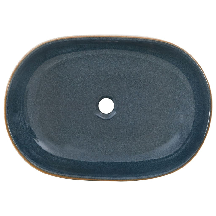 Opzetwasbak ovaal 59x40x14 cm keramiek zandkleurig en blauw 59 x 40 x 14 cm Donkerblauw