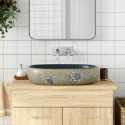 Opzetwasbak ovaal 59x40x14 cm keramiek zandkleurig blauw