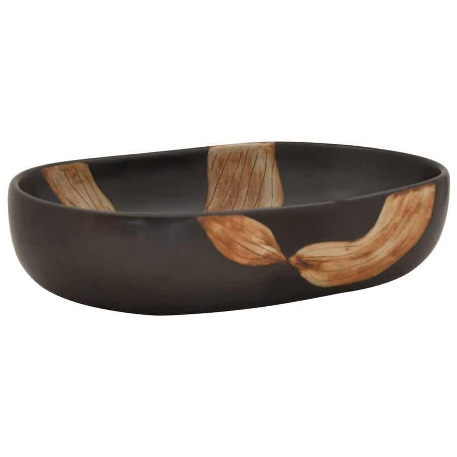 Opzetwasbak ovaal 59x40x14 cm keramiek zwart 59 x 40 x 14 cm Zwart en bruin