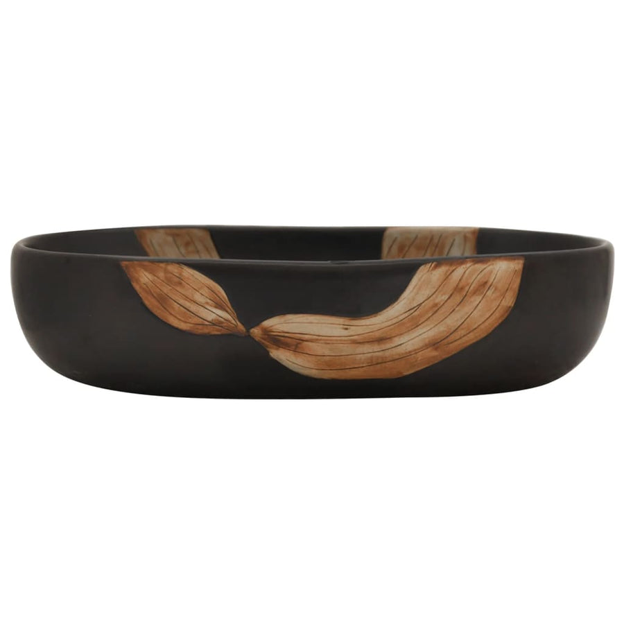 Opzetwasbak ovaal 59x40x14 cm keramiek zwart 59 x 40 x 14 cm Zwart en bruin