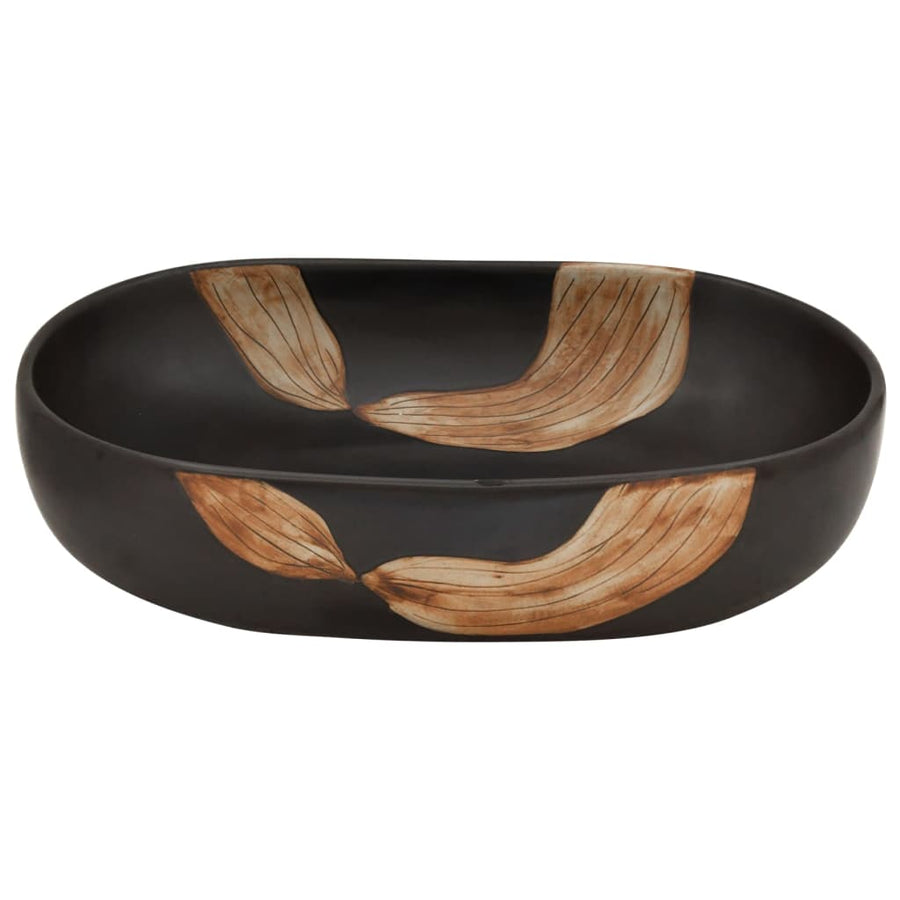 Opzetwasbak ovaal 59x40x14 cm keramiek zwart 59 x 40 x 14 cm Zwart en bruin