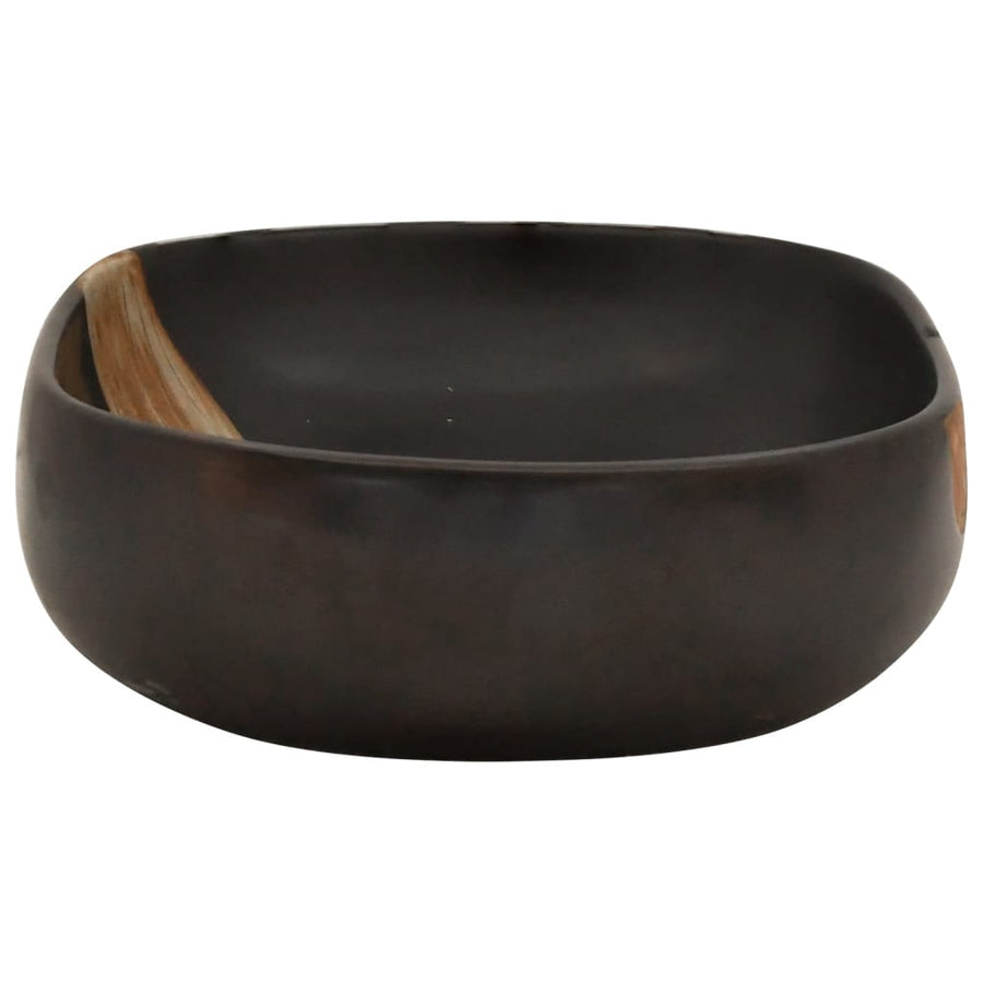 Opzetwasbak ovaal 59x40x14 cm keramiek zwart 59 x 40 x 14 cm Zwart en bruin