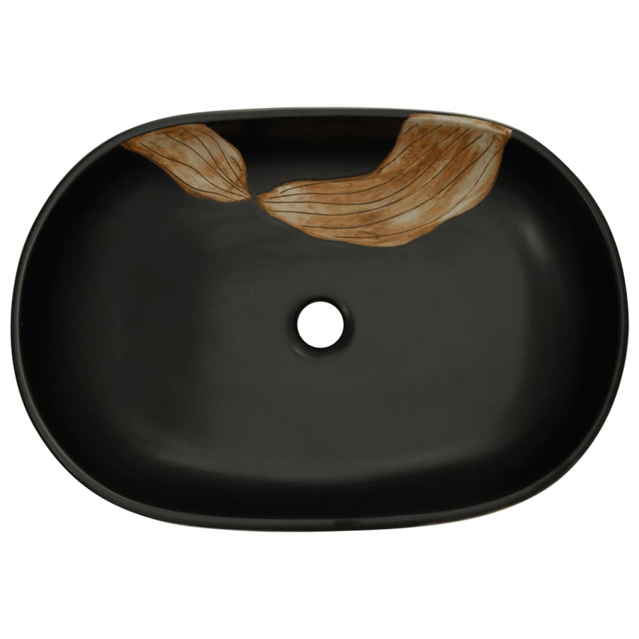 Opzetwasbak ovaal 59x40x14 cm keramiek zwart 59 x 40 x 14 cm Zwart en bruin