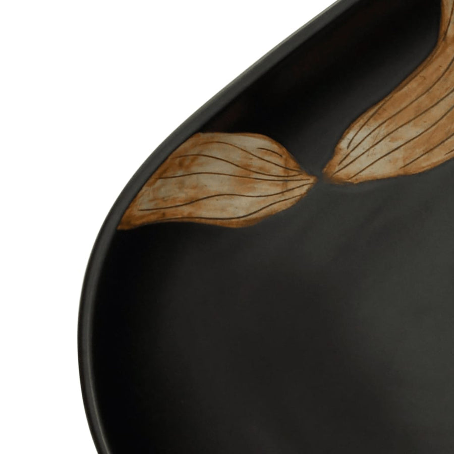 Opzetwasbak ovaal 59x40x14 cm keramiek zwart 59 x 40 x 14 cm Zwart en bruin