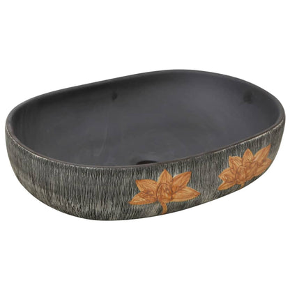 Opzetwasbak ovaal 59x40x14 cm keramiek grijs en zwart 59 x 40 x 14 cm Grijs en bruin