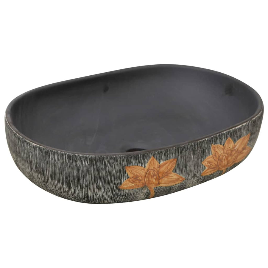 Opzetwasbak ovaal 59x40x14 cm keramiek grijs en zwart 59 x 40 x 14 cm Grijs en bruin