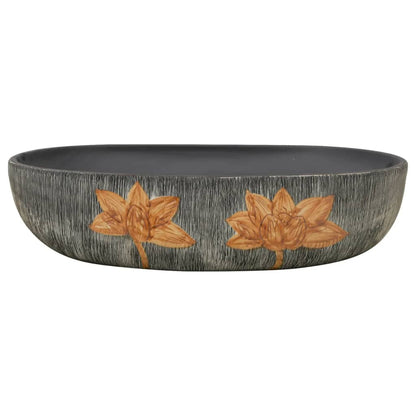 Opzetwasbak ovaal 59x40x14 cm keramiek grijs en zwart 59 x 40 x 14 cm Grijs en bruin