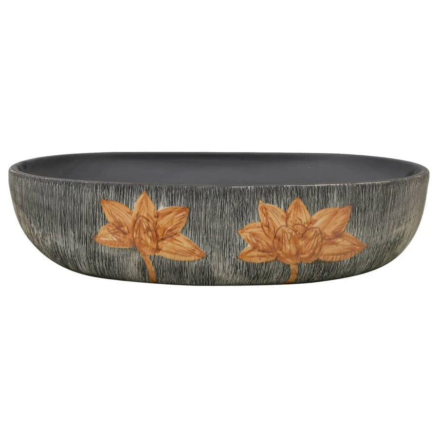 Opzetwasbak ovaal 59x40x14 cm keramiek grijs en zwart 59 x 40 x 14 cm Grijs en bruin