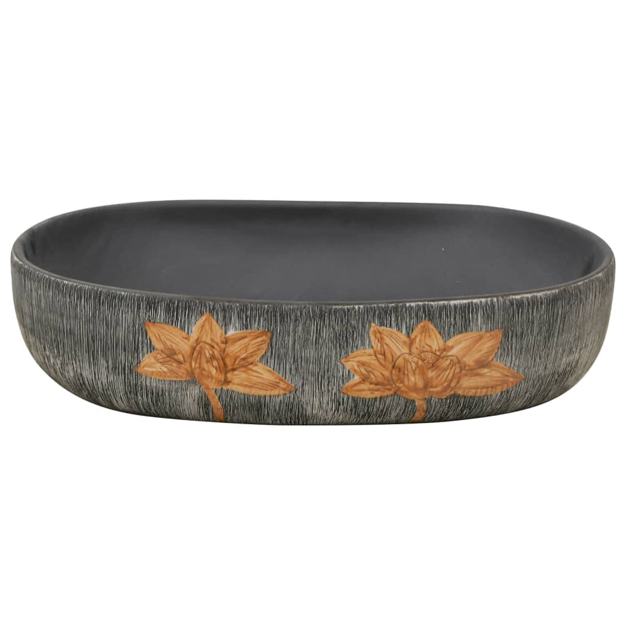 Opzetwasbak ovaal 59x40x14 cm keramiek grijs en zwart 59 x 40 x 14 cm Grijs en bruin