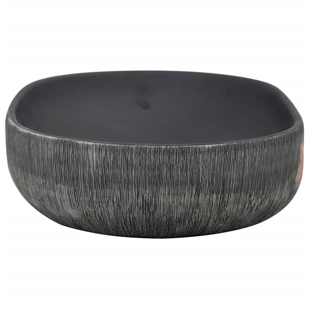 Opzetwasbak ovaal 59x40x14 cm keramiek grijs en zwart 59 x 40 x 14 cm Grijs en bruin