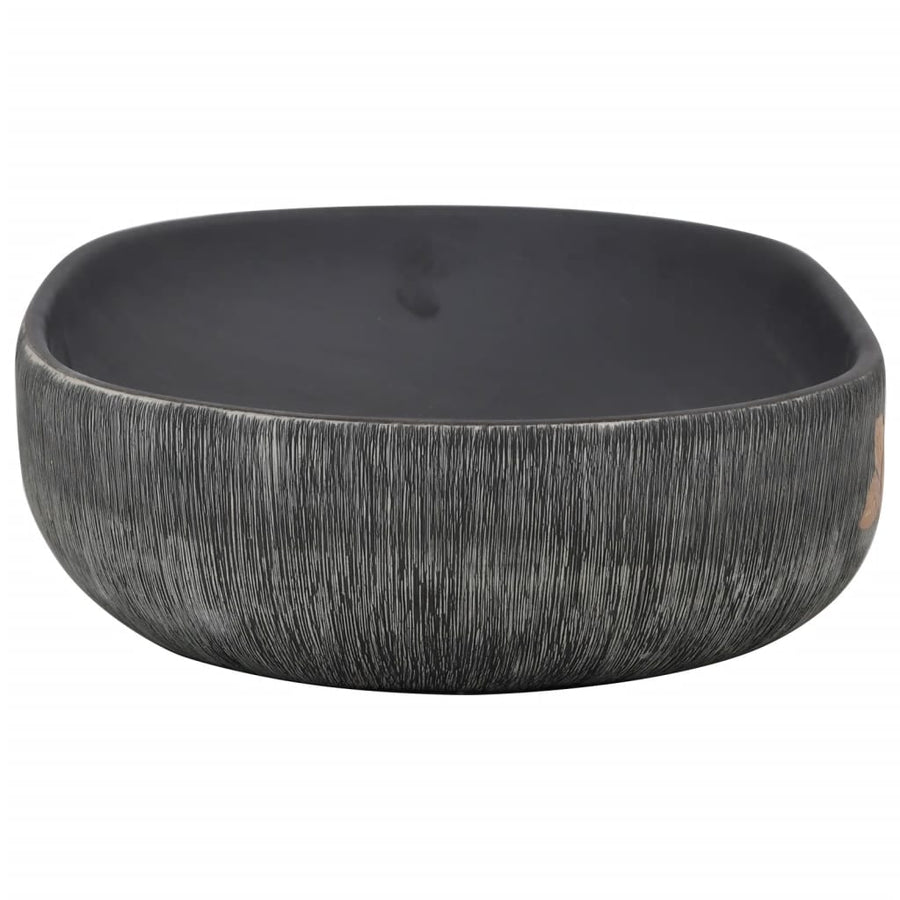 Opzetwasbak ovaal 59x40x14 cm keramiek grijs en zwart 59 x 40 x 14 cm Grijs en bruin