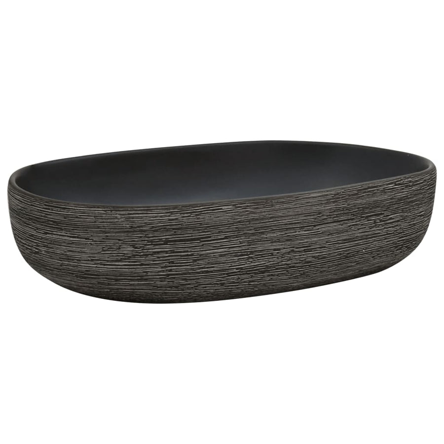 Opzetwasbak Ovaal 59X40X14 Cm Keramiek Grijs En Zwart