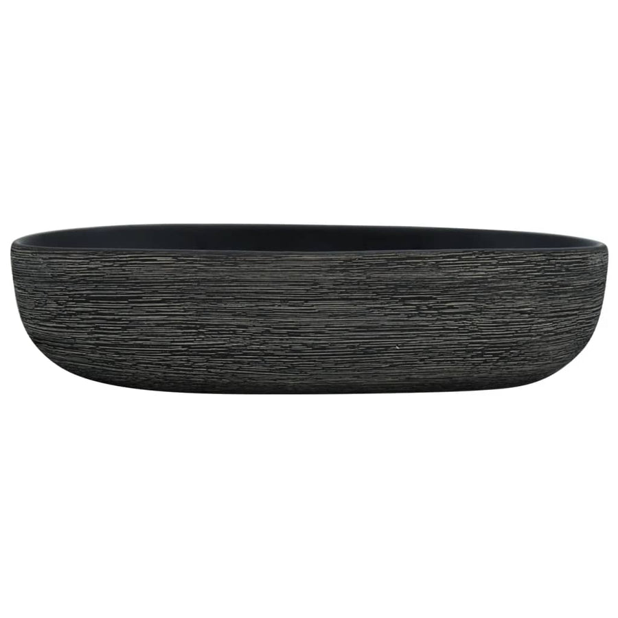 Opzetwasbak Ovaal 59X40X14 Cm Keramiek Grijs En Zwart
