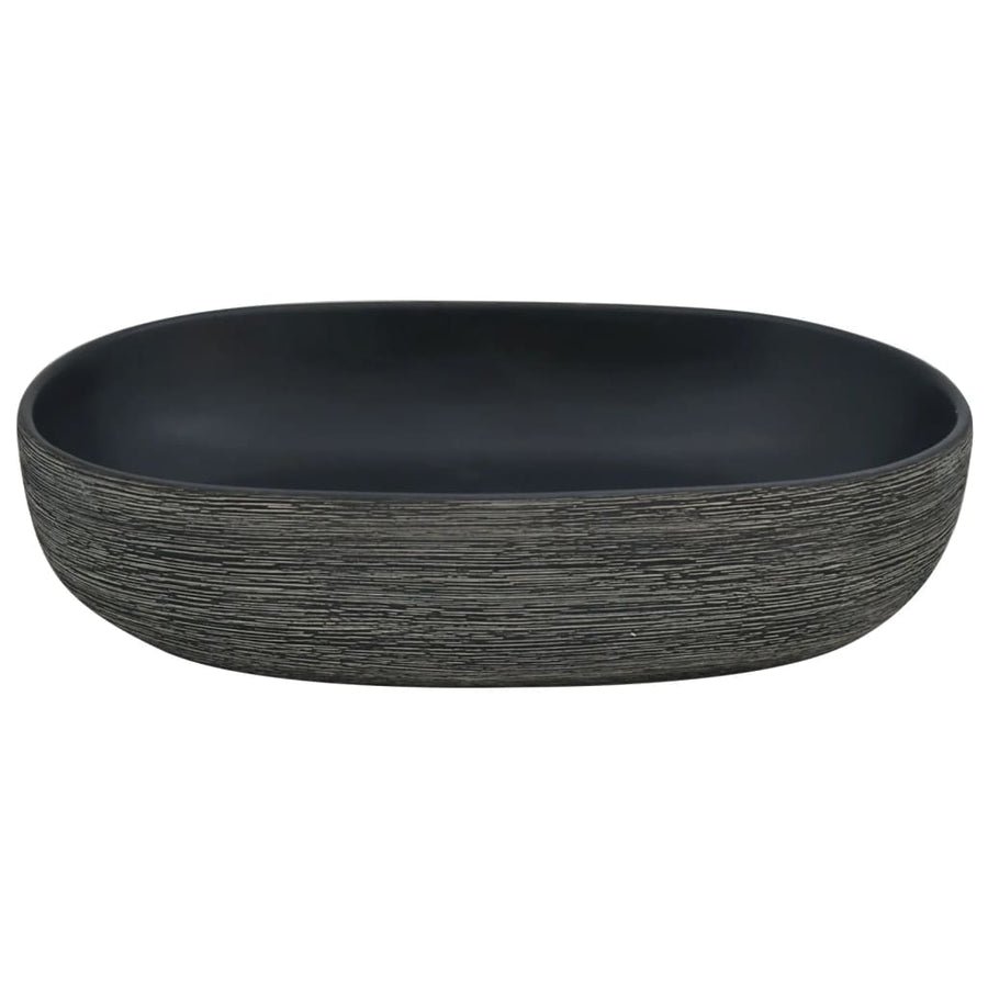 Opzetwasbak Ovaal 59X40X14 Cm Keramiek Grijs En Zwart