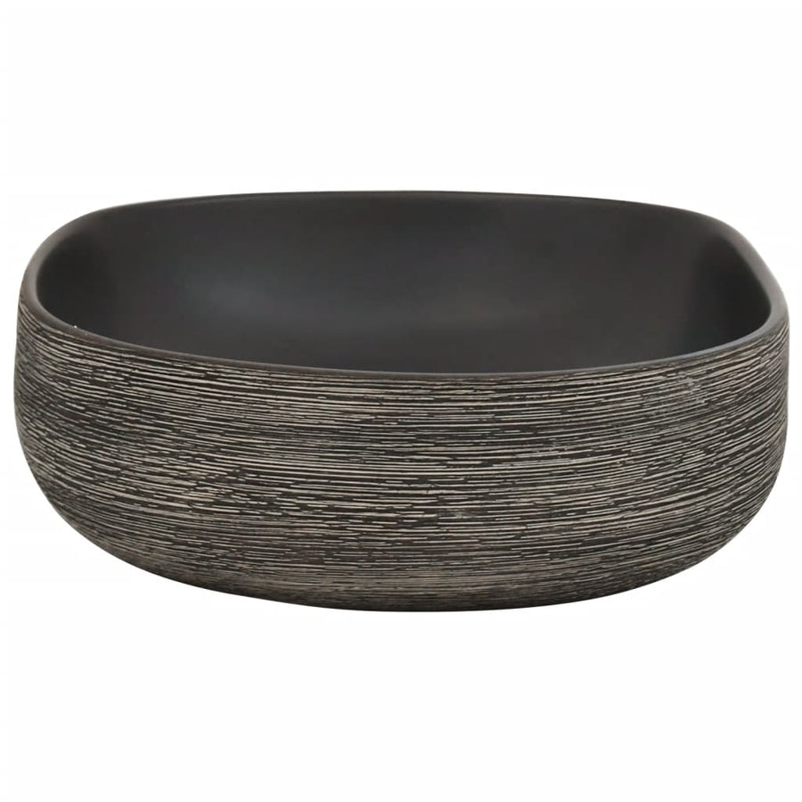 Opzetwasbak Ovaal 59X40X14 Cm Keramiek Grijs En Zwart